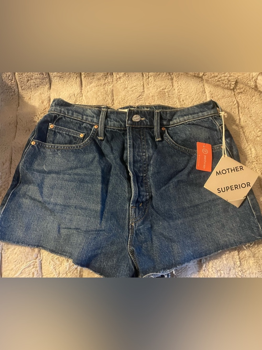 MOTHER Denim Jean Shorts with Red Cherry Embroideries - Picture 4 of 6